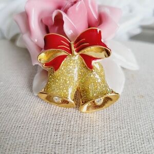 Christmas enameled bell brooch